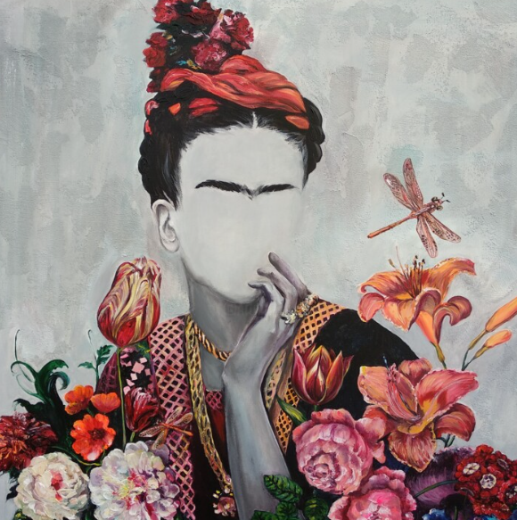 Frida among flowers